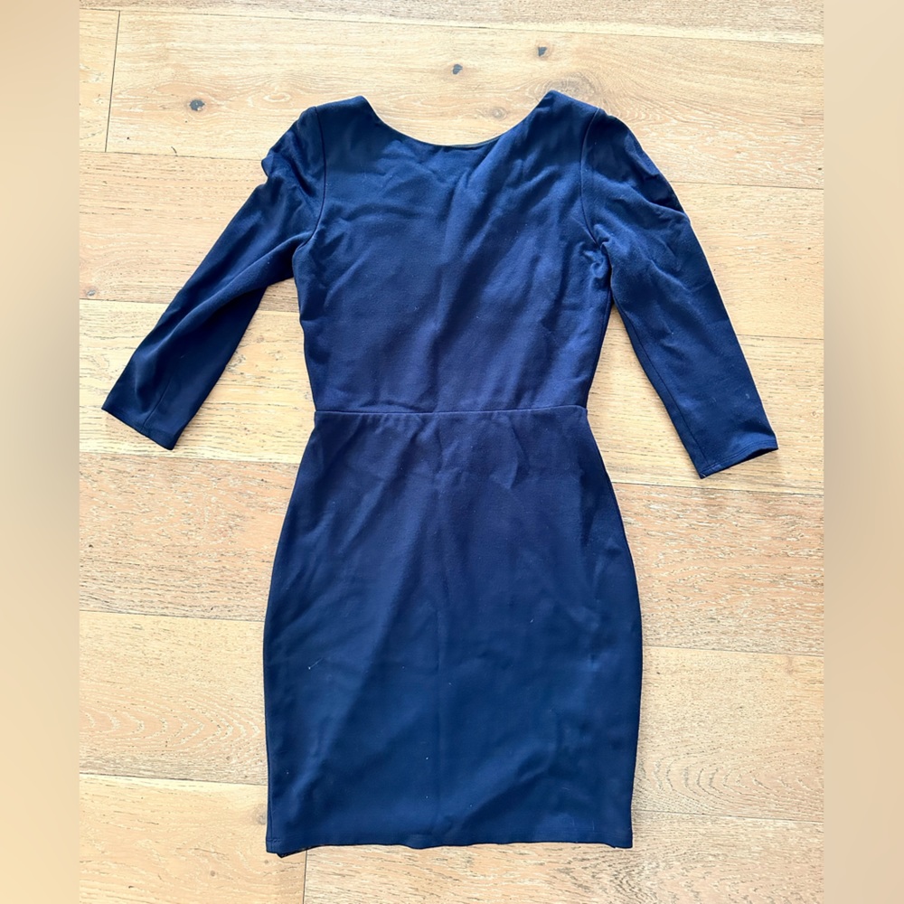 Alice + Olivia navy cocktail dress with leather detailing